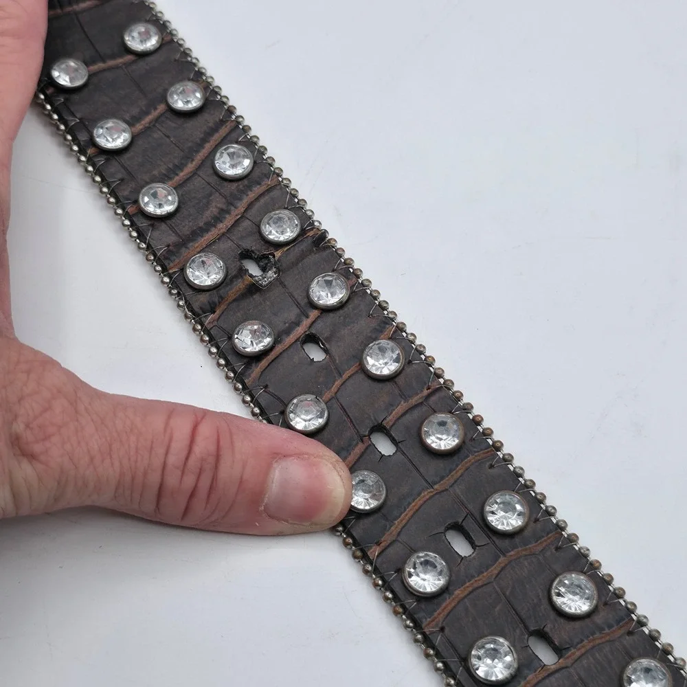 Unbranded Western Belt Womens XL‎ Brown Rhinestone Bling Croc Embossed Cowgirl